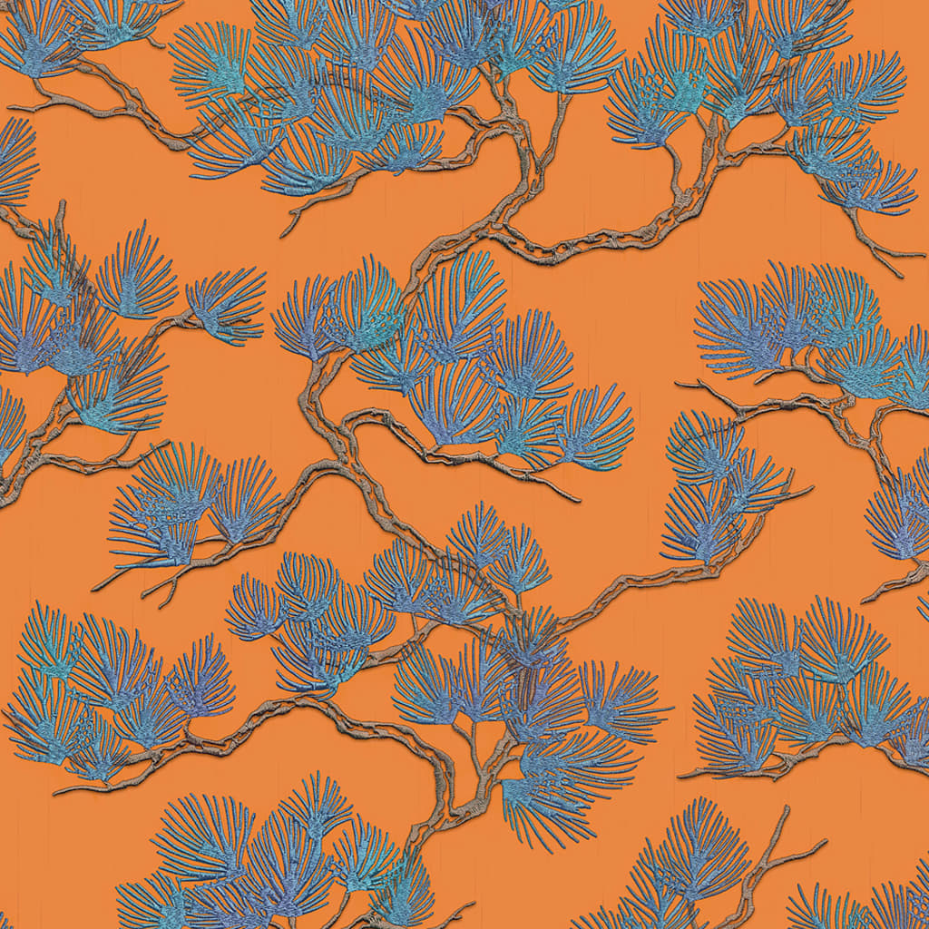 DUTCH WALLCOVERINGS Tapeta borovica modrá a oranžová