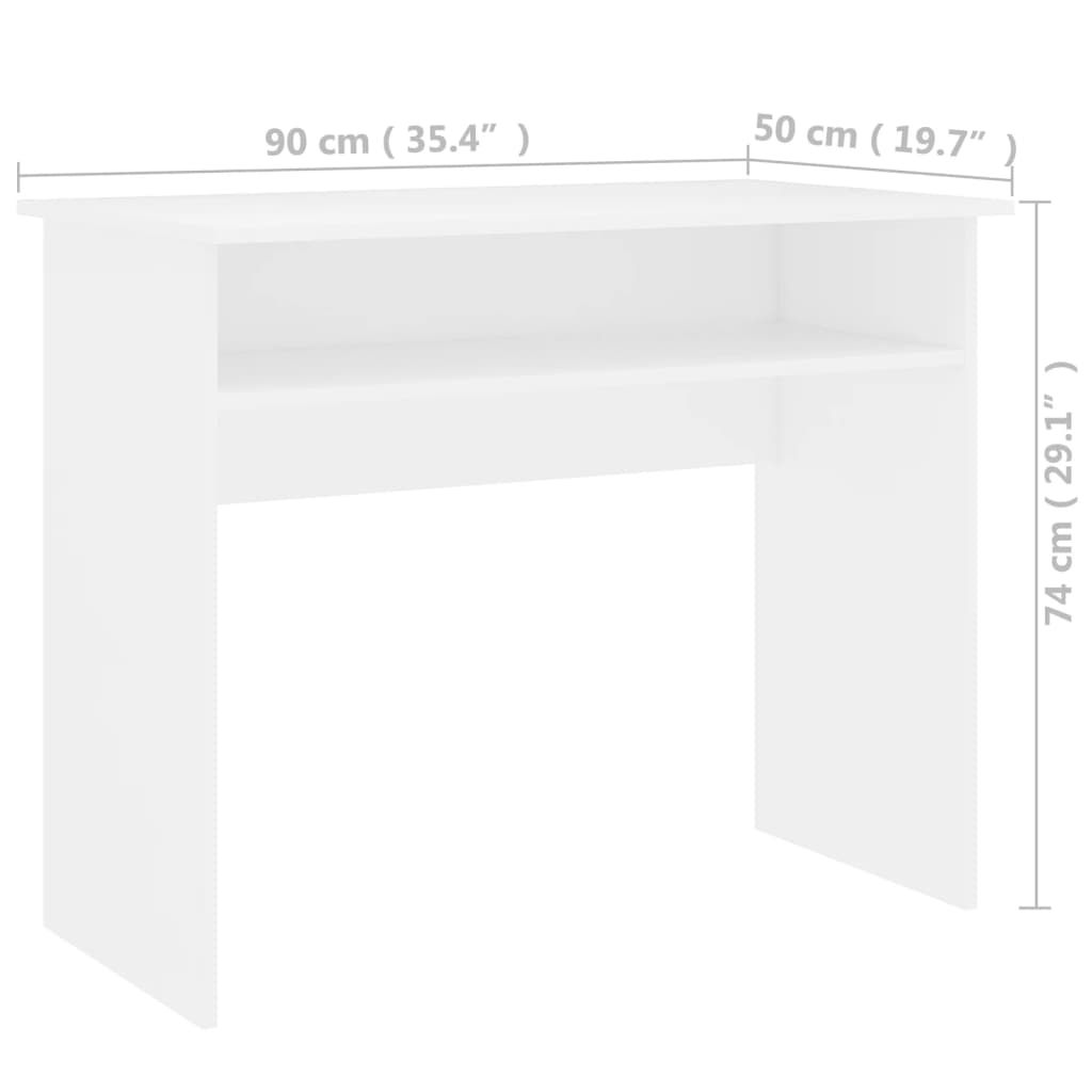 vidaXL Písací stôl, biely 90x50x74 cm, drevotrieska