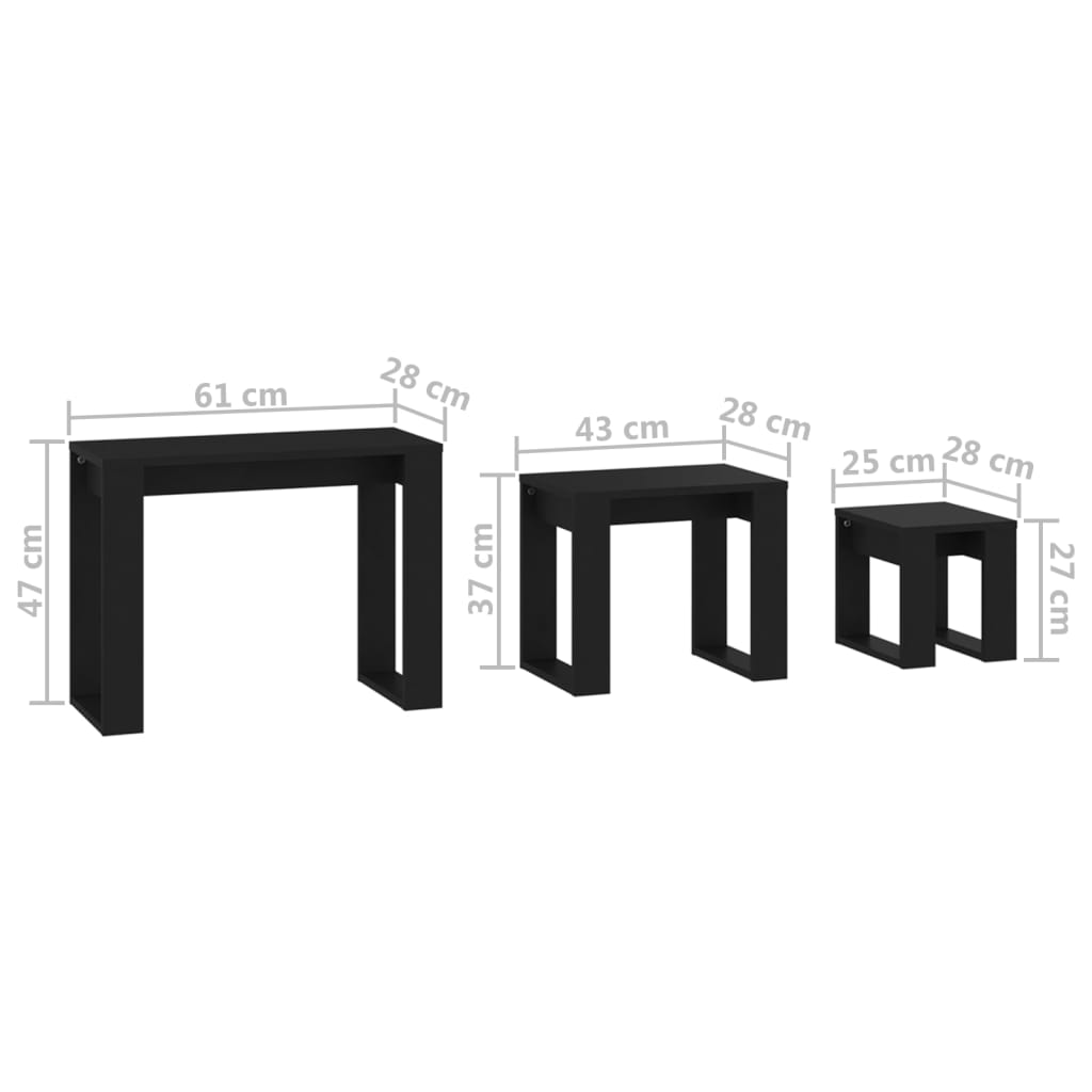 vidaXL Zasúvacie stolíky 3 ks, čierne, kompozitné drevo