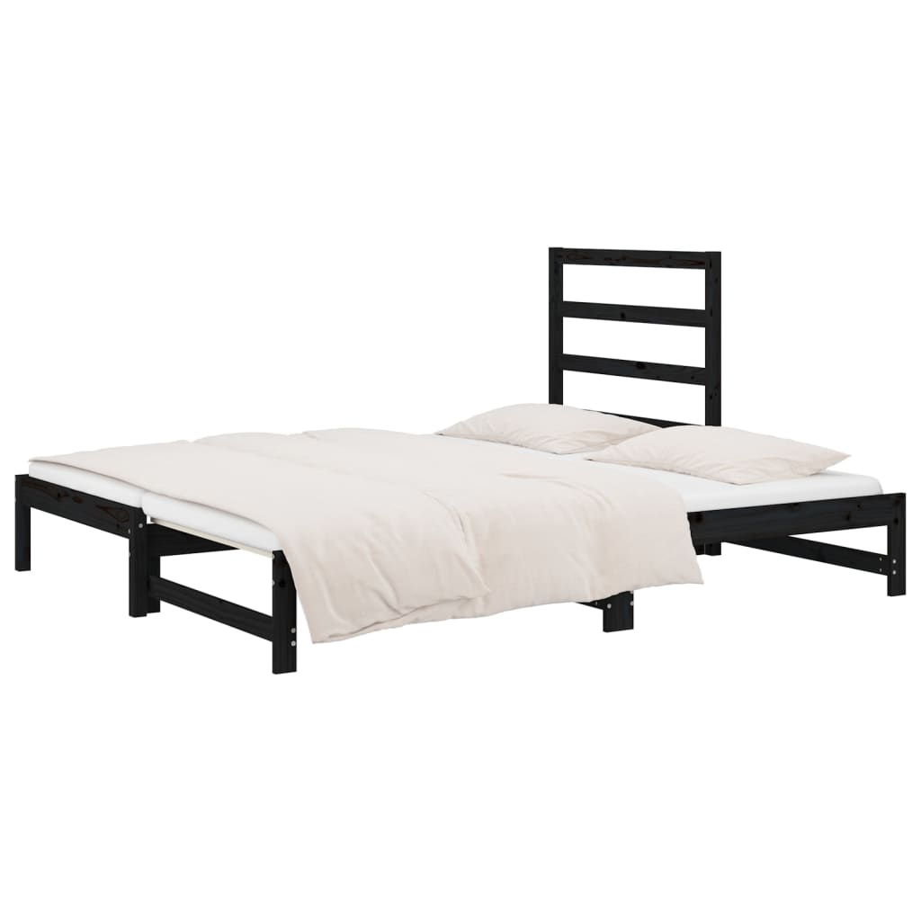 vidaXL Rozkladacia denná posteľ čierna 2x(90x200) cm borovicový masív