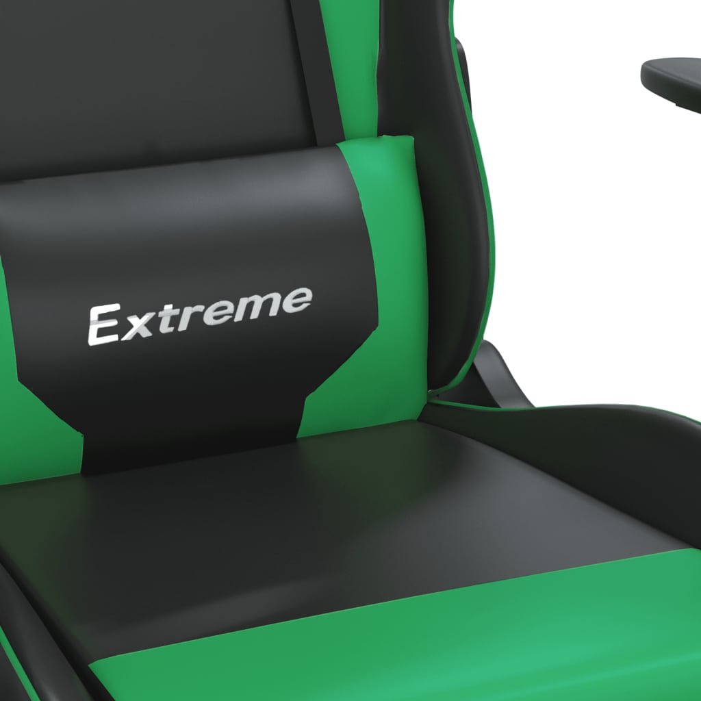 vidaXL Masážna herná stolička čierna a zelená umelá koža