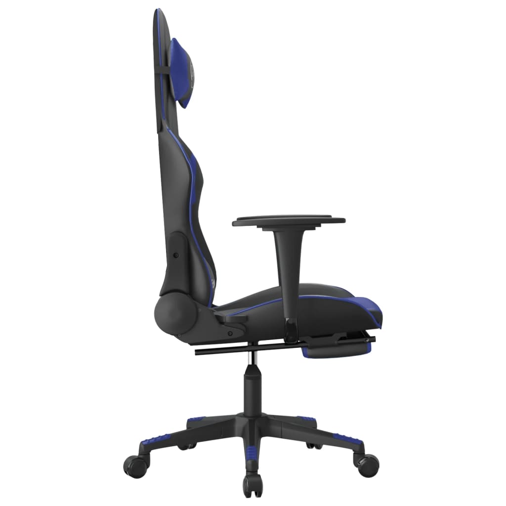 vidaXL Masážna herná stolička s podnožkou čierna a modrá umelá koža