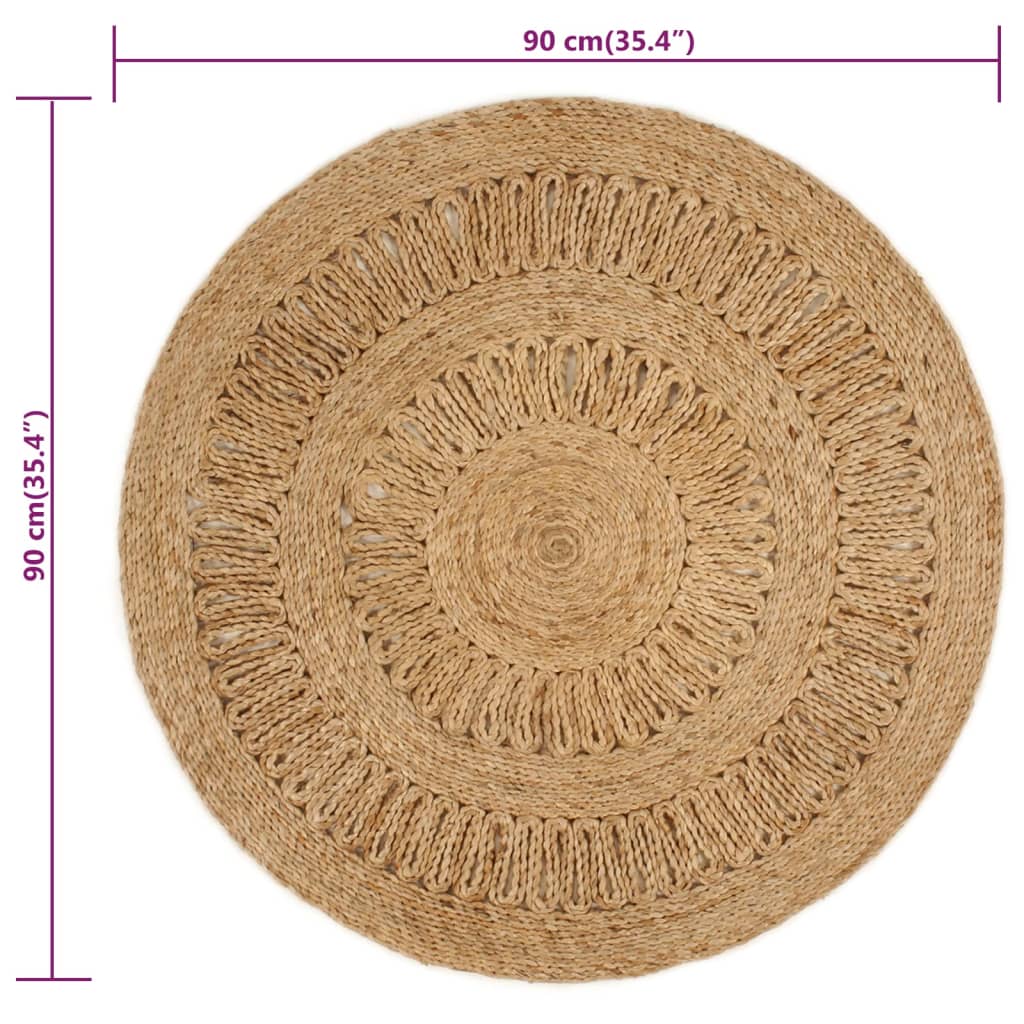 vidaXL Ručne pletený okrúhly koberček z juty, 90 cm