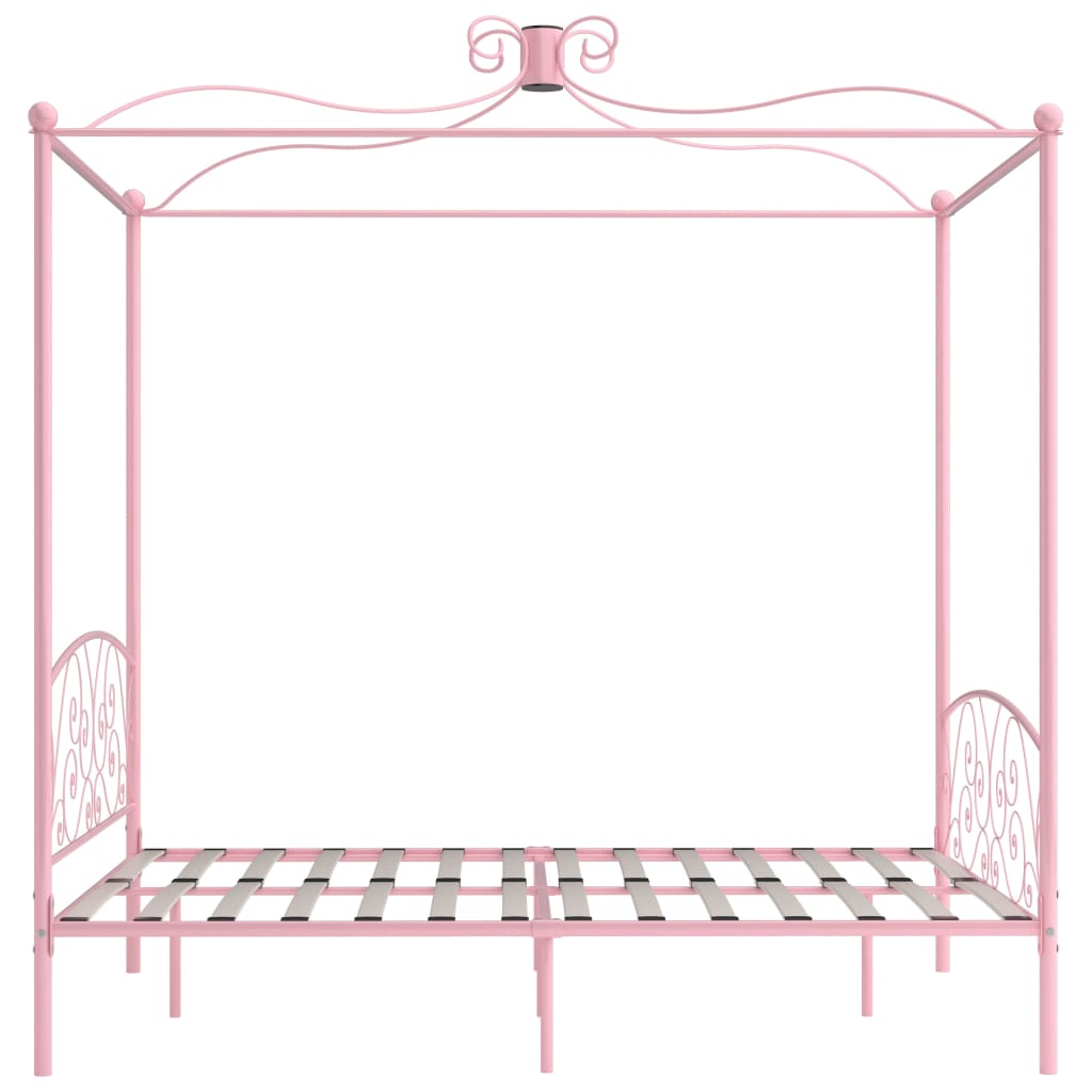 vidaXL Posteľný rám s baldachýnom, ružový, kov 180x200 cm