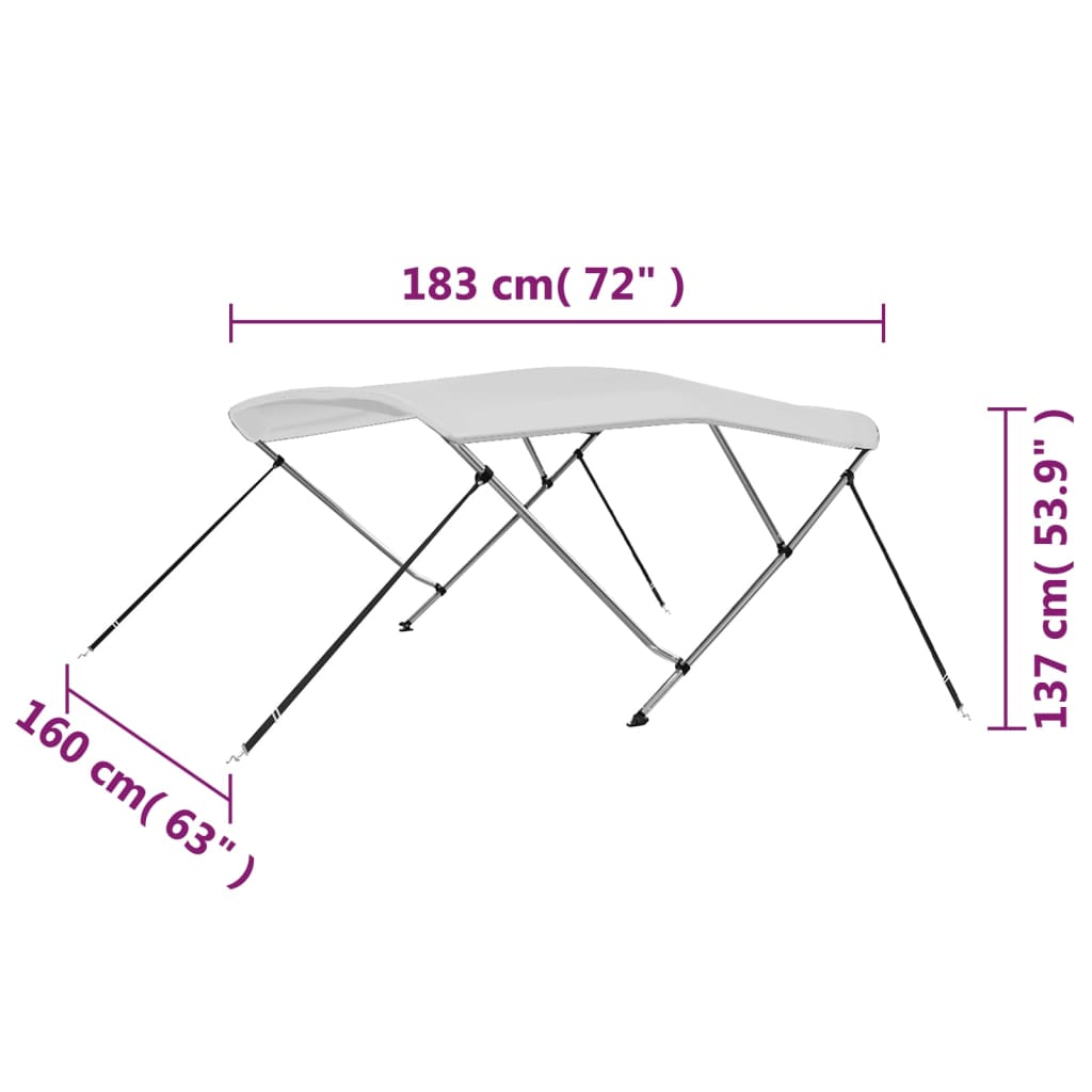 vidaXL Strieška Bimini s 3 oblúkmi, biela 183x160x137 cm
