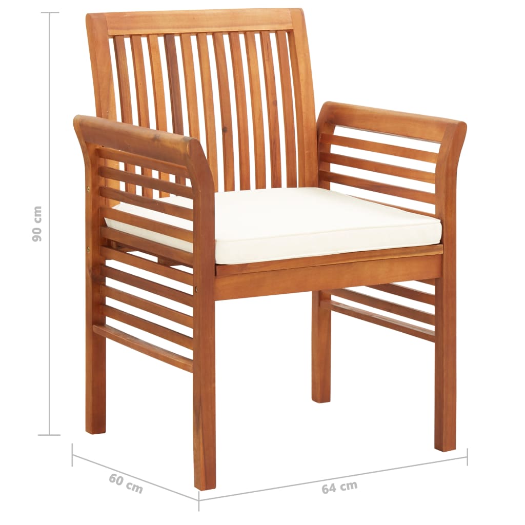 vidaXL Záhradné jedálenské stoličky s poduškami 3 ks akáciový masív