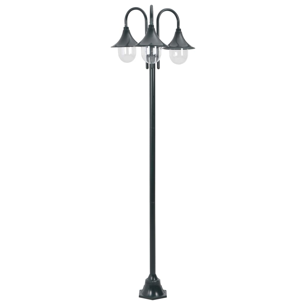 vidaXL Záhradná stĺpová lampa E27 220 cm hliníková 3-lampáše tmavozelená