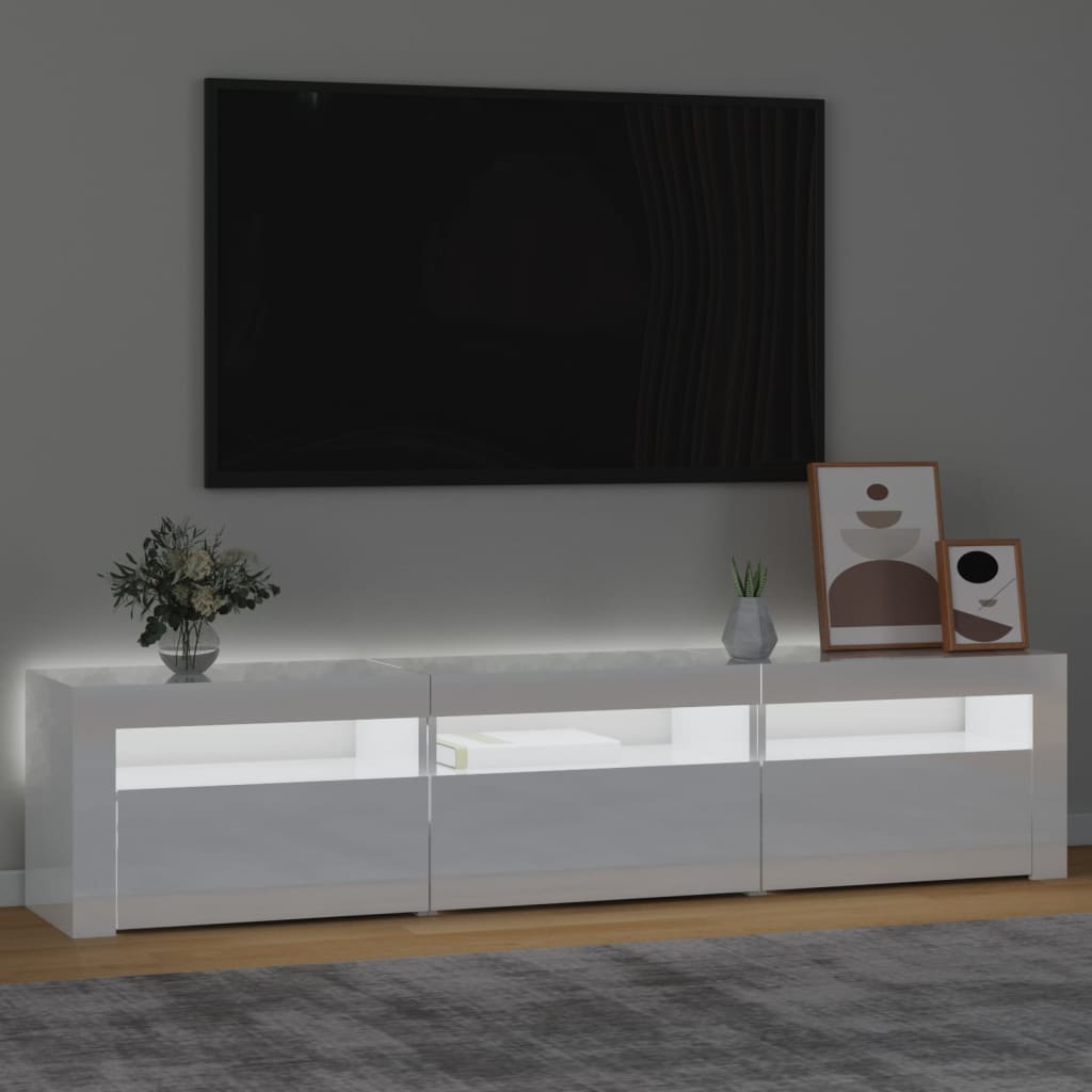 vidaXL TV skrinka s LED svetlami lesklá biela 180x35x40 cm