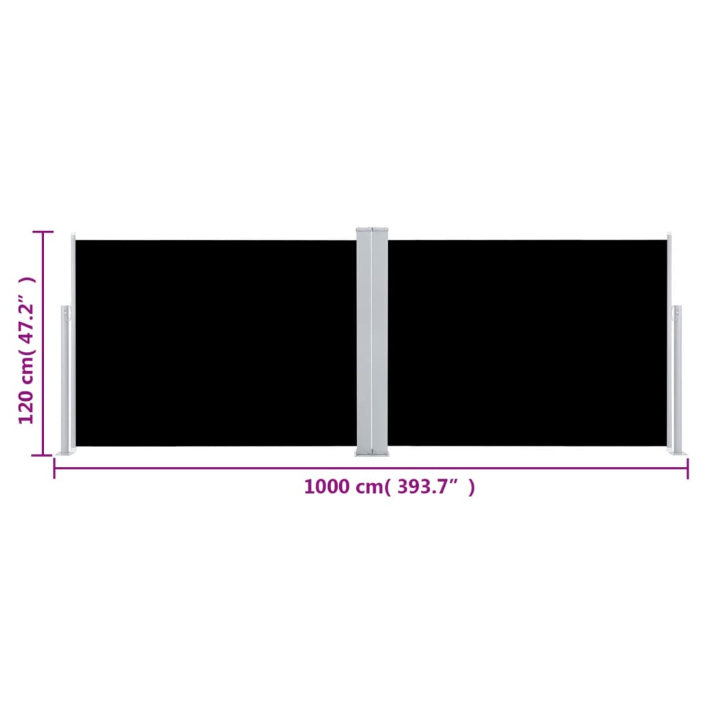 vidaXL Zaťahovacia bočná markíza, čierna 120x1000 cm