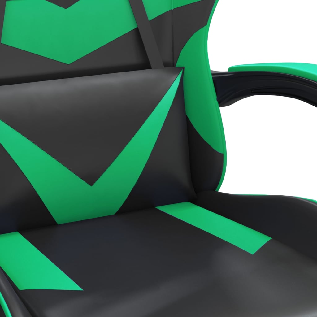 vidaXL Otočná herná stolička čierna a zelená umelá koža