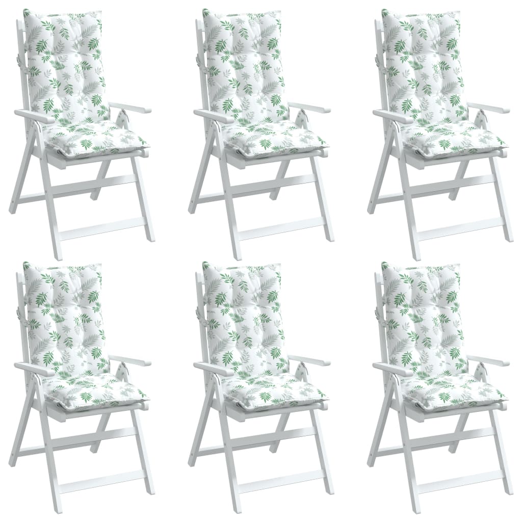vidaXL Podušky na stoličky s vysokým operadlom 6 ks vzor lístia látka