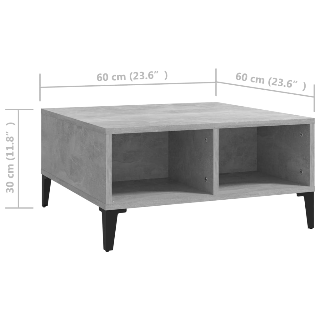 vidaXL Konferenčný stolík betónovo-sivý 60x60x30 cm drevotrieska