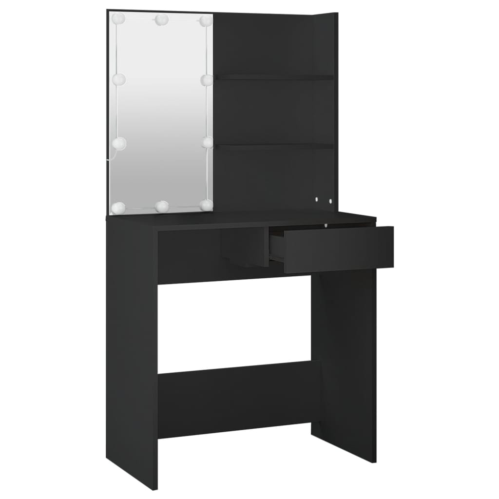 vidaXL Toaletný stolík s LED čierny 74,5x40x141 cm