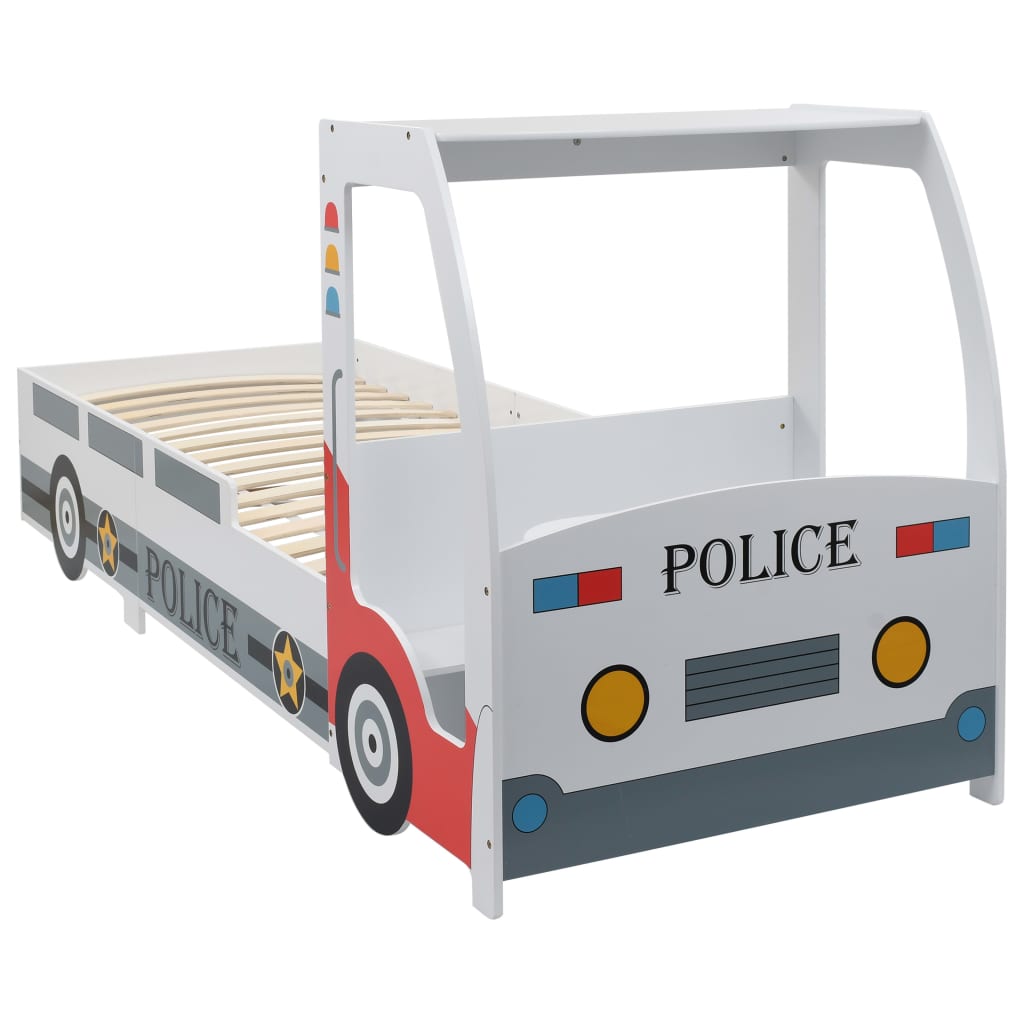 vidaXL Detská posteľ v tvare policajného auta s matracom 90x200cm 7zón