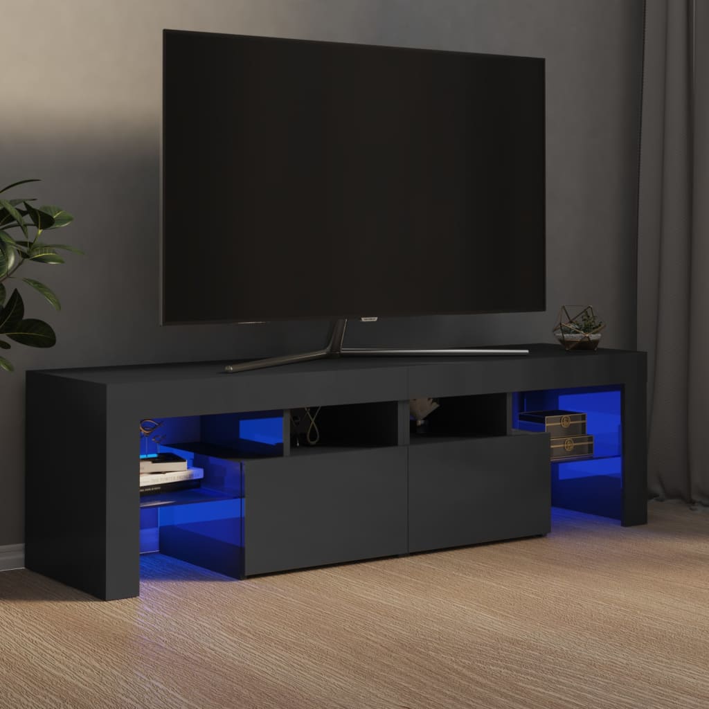 vidaXL TV skrinka s LED svetlami, lesklá sivá 140x36,5x40 cm