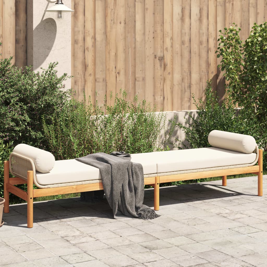 vidaXL Záhradná lavica s vankúšom béžová polyratan akáciové drevo