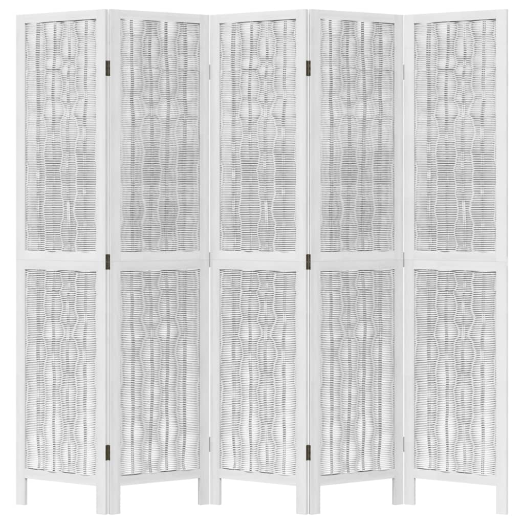 vidaXL Paraván 5 panelov biely masívne drevo paulovnie