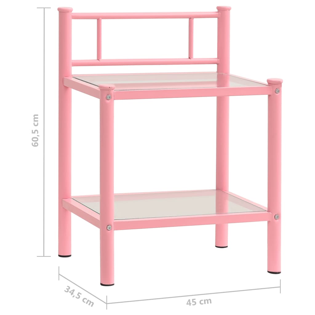 vidaXL Nočný stolík ružový a priehľadný 45x34,5x60,5 cm kov a sklo