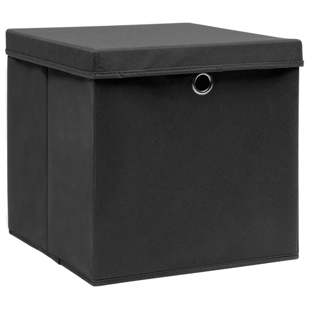 vidaXL Úložné boxy s vekom 10 ks, 28x28x28 cm, čierne