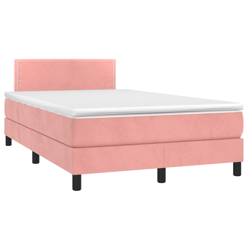 vidaXL Boxspring posteľ s matracom a LED, ružová 120x190 cm, zamat