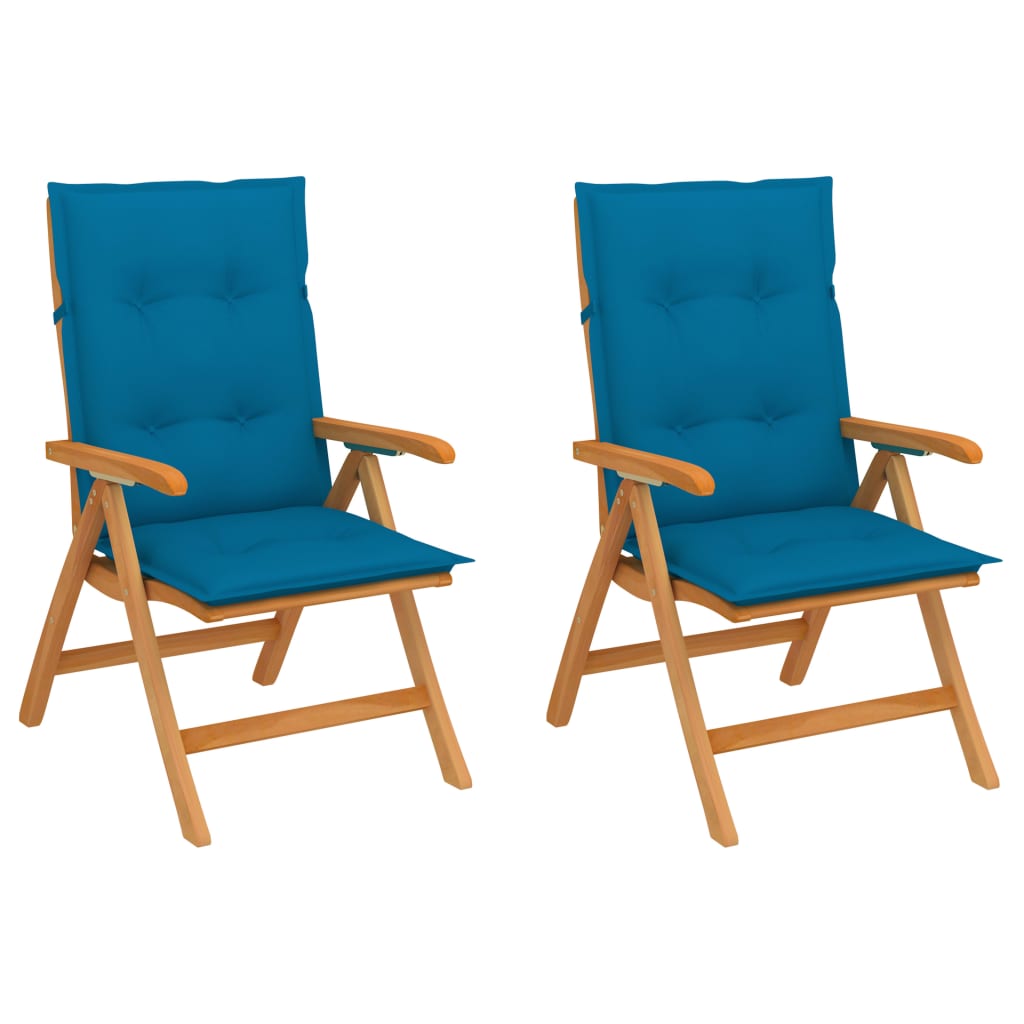 vidaXL Záhradné stoličky 2 ks modré podložky tíkový masív