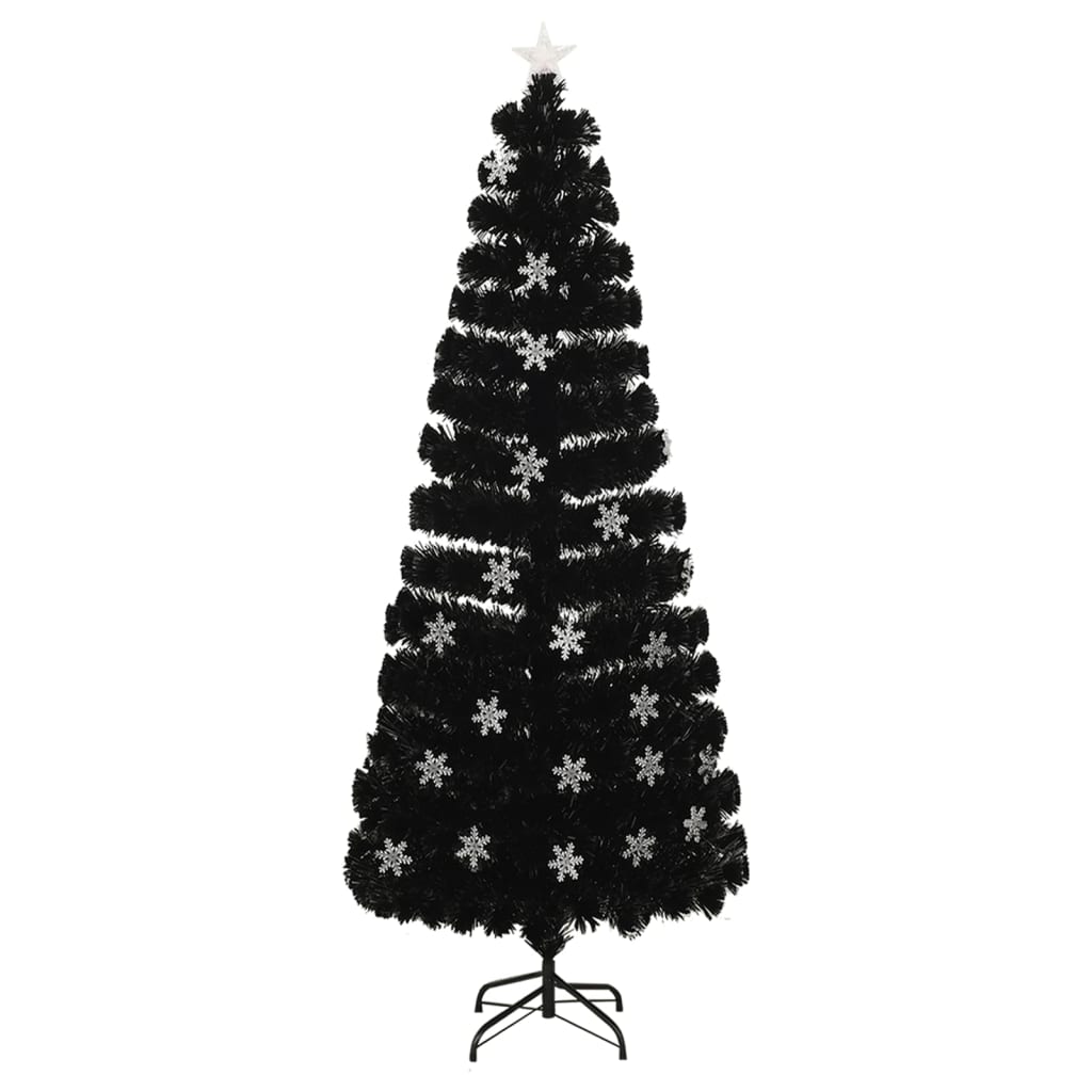 vidaXL Vianočný stromček s LED vločkami čierny 240 cm optické vlákno