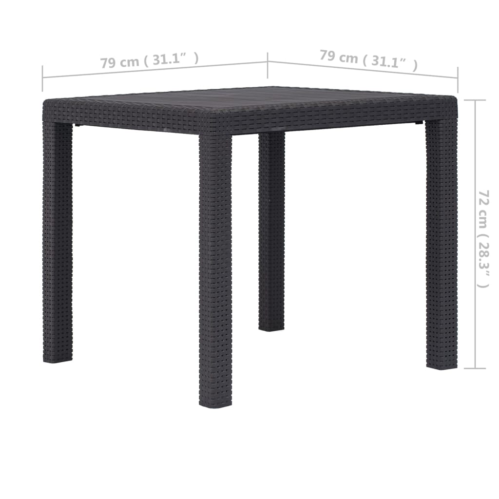 vidaXL Záhradný stôl hnedý 79x79x72 cm plastový s ratanovým vzhľadom