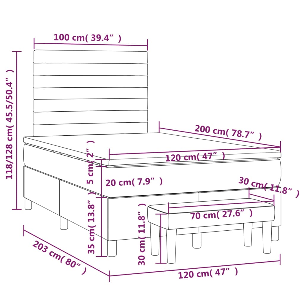 vidaXL Posteľný rám boxsping s matracom ružový 120x200 cm zamat