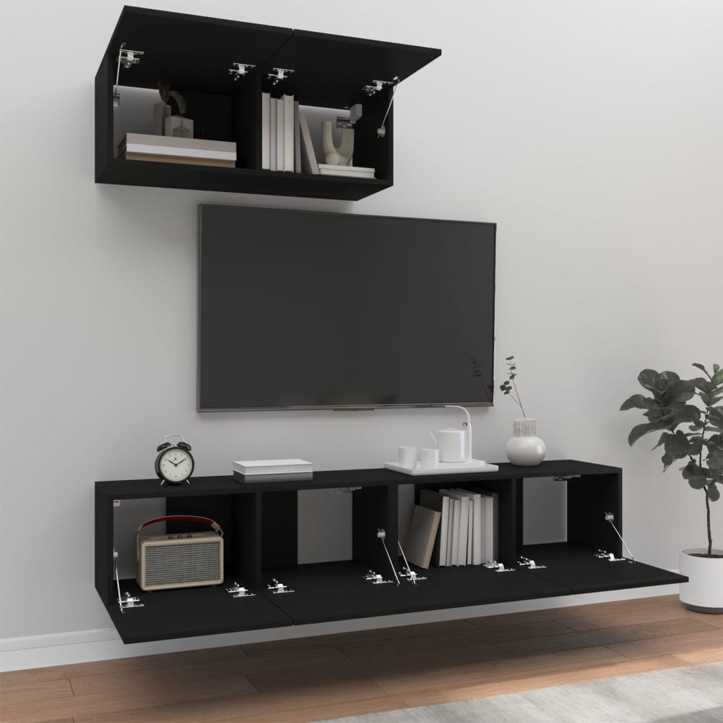 vidaXL 3-dielna súprava TV skriniek čierna spracované drevo
