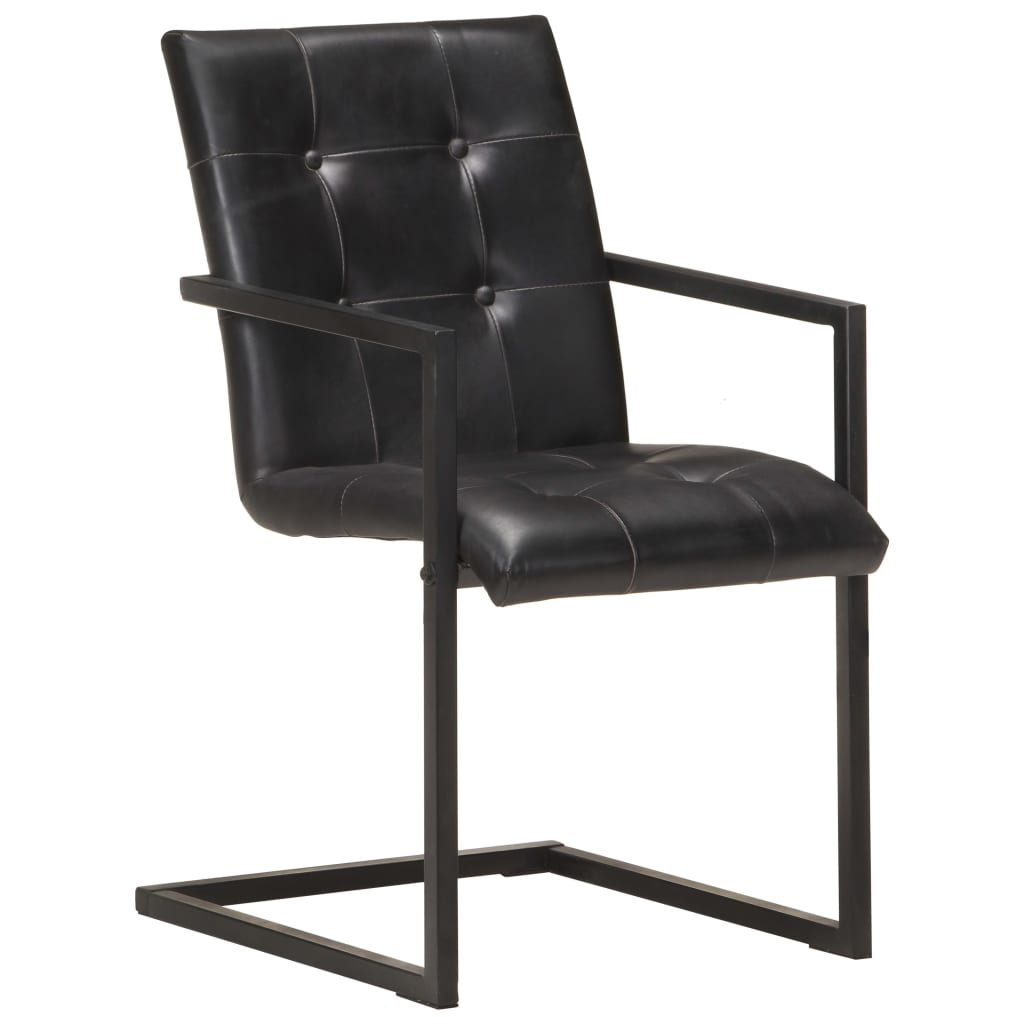 vidaXL Jedálenské stoličky, perová kostra 2 ks, čierne, pravá koža