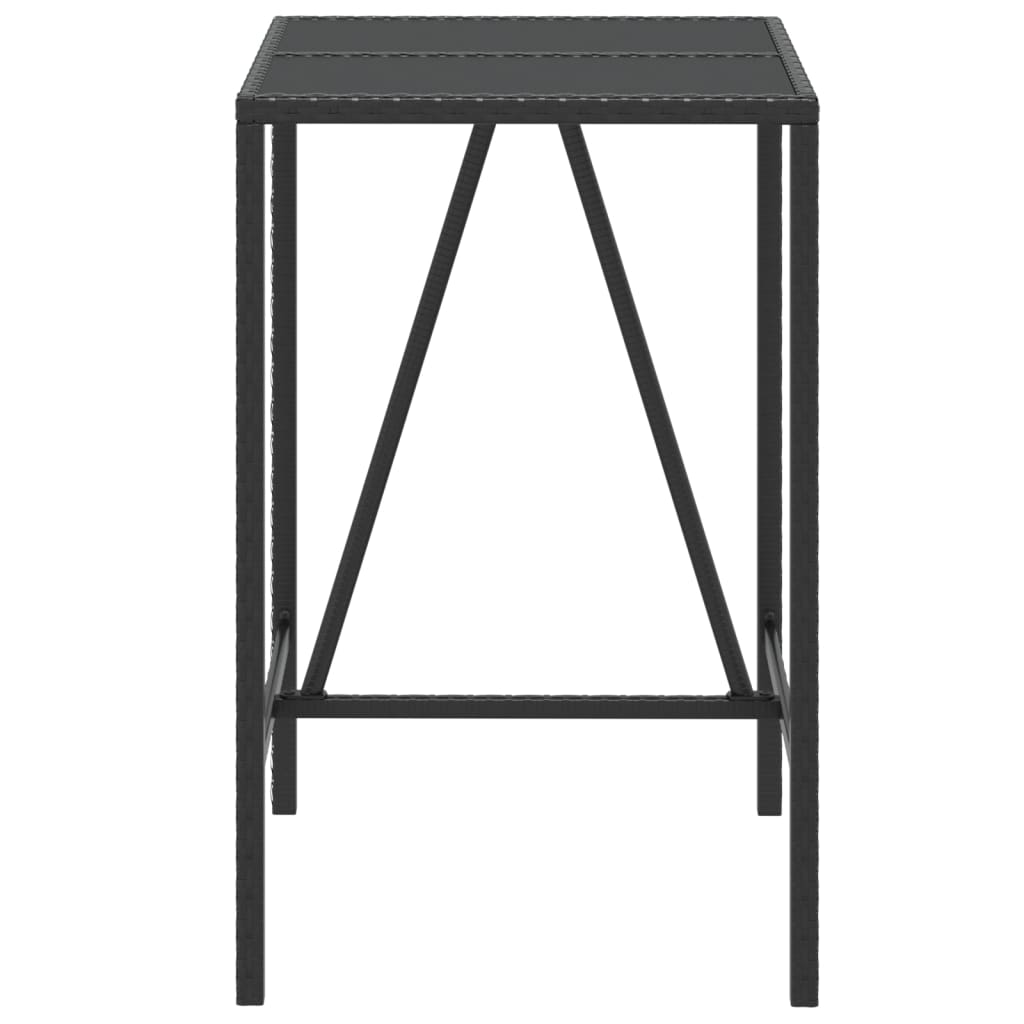 vidaXL Barový stôl so sklenenou doskou čierny 70x70x110 cm polyratan