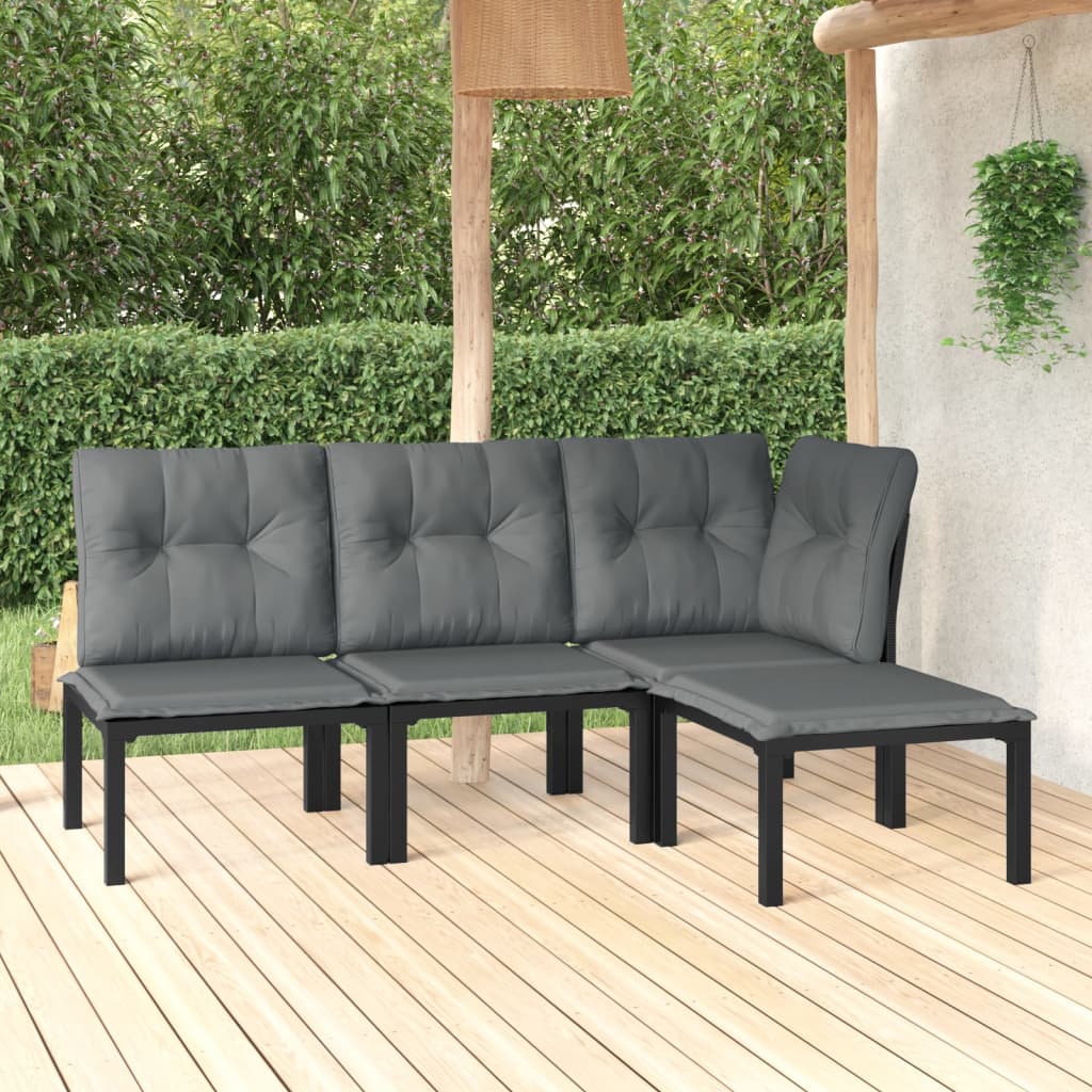 vidaXL 4-dielna záhradná sedacia súprava polyratan čierna a sivá