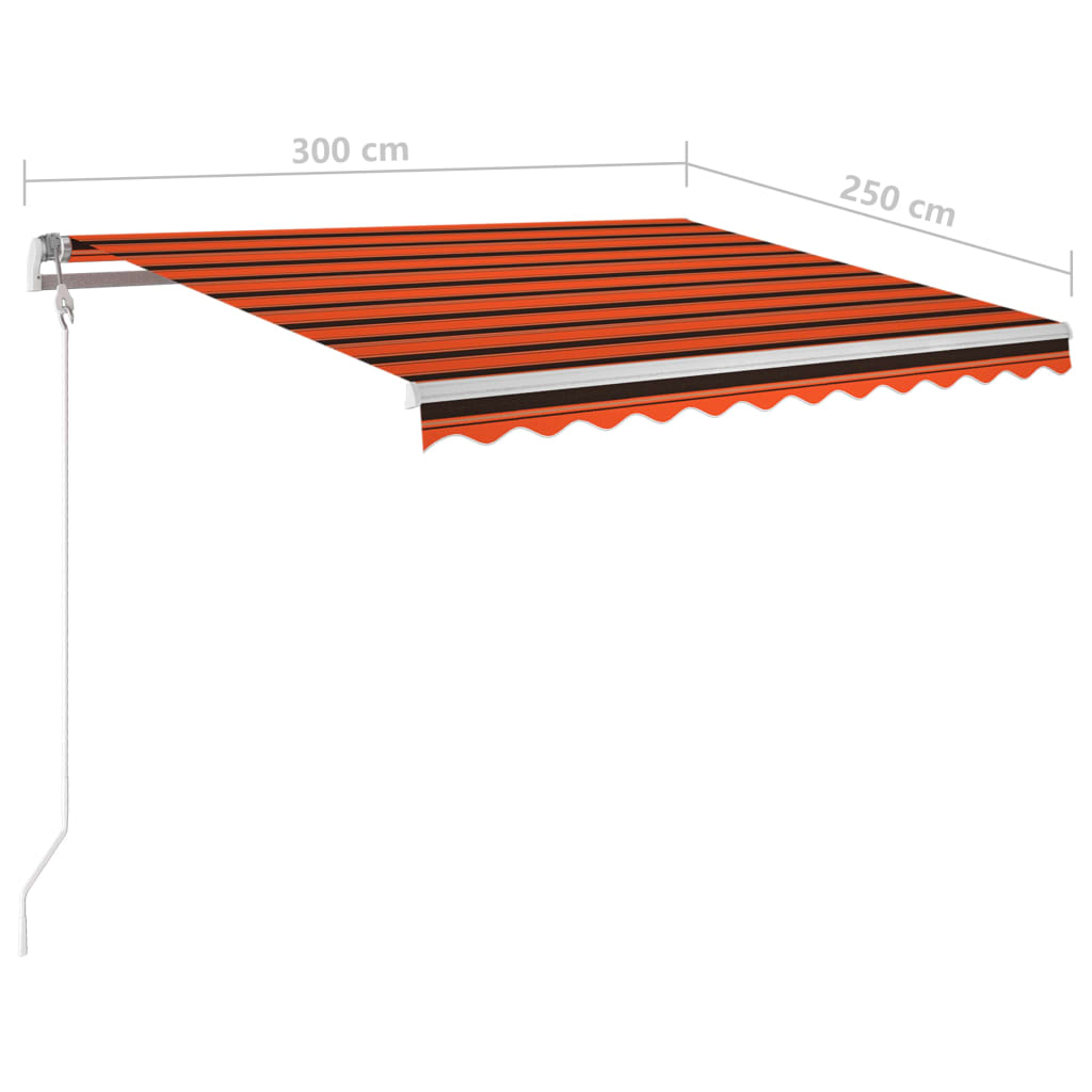 vidaXL Ručne zaťahovacia markíza s LED 3x2,5 m oranžovo-hnedá