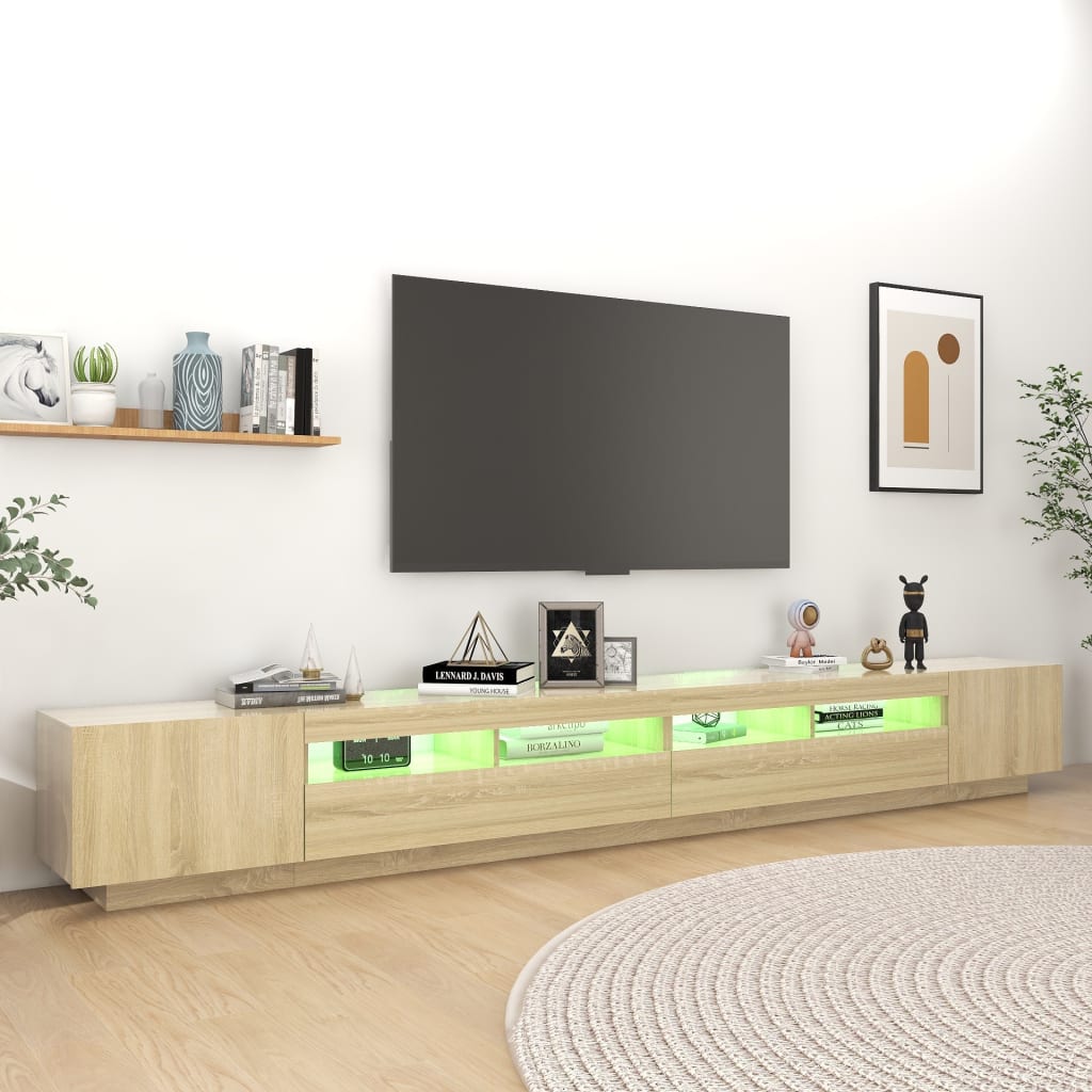 vidaXL TV skrinka s LED svetlami dub sonoma 300x35x40 cm