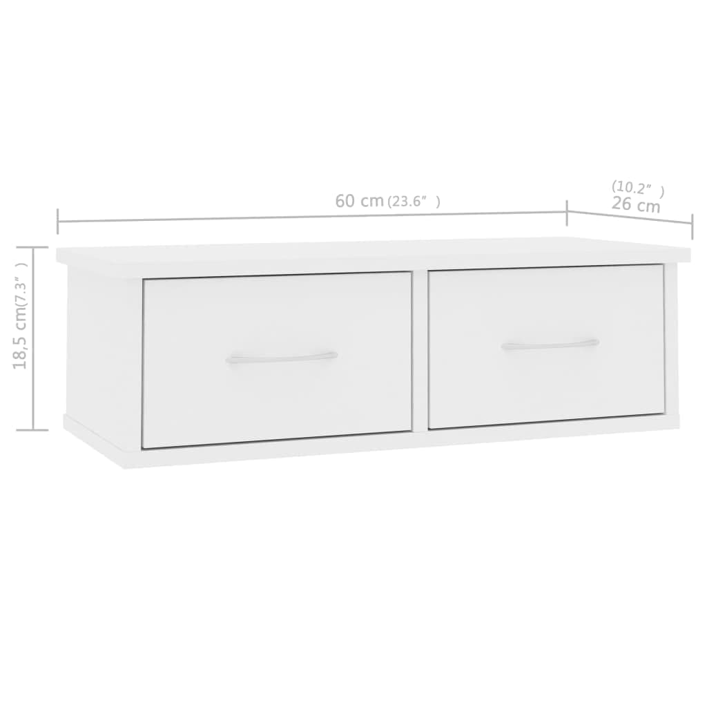 vidaXL Nástenná polica so zásuvkami, biela 60x26x18,5 cm
