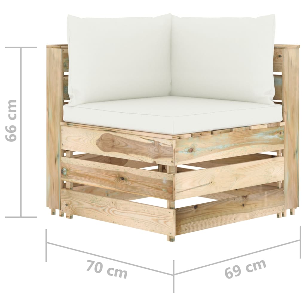 vidaXL 3-dielna sedacia súprava s podložkami zelená impregnované drevo