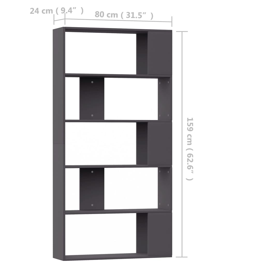 vidaXL Knižnica/deliaca stena, sivá 80x24x159 cm, kompozitné drevo