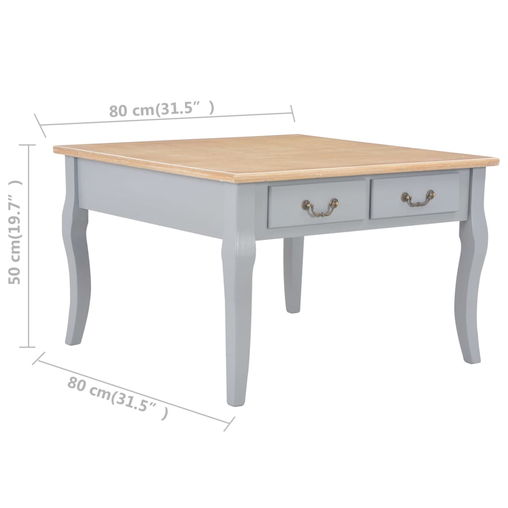 vidaXL Konferenčný stolík, sivý 80x80x50 cm, drevo