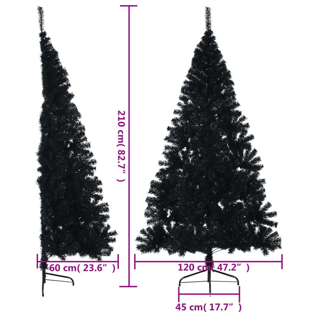 vidaXL Umelý vianočný polovičný stromček s podstavcom čierny 210cm PVC