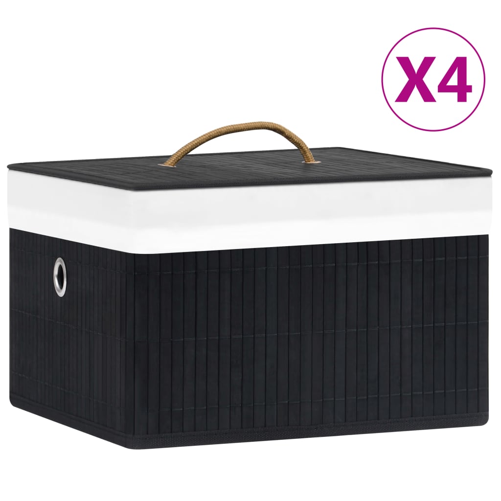 vidaXL Bambusové úložné boxy 4 ks čierne