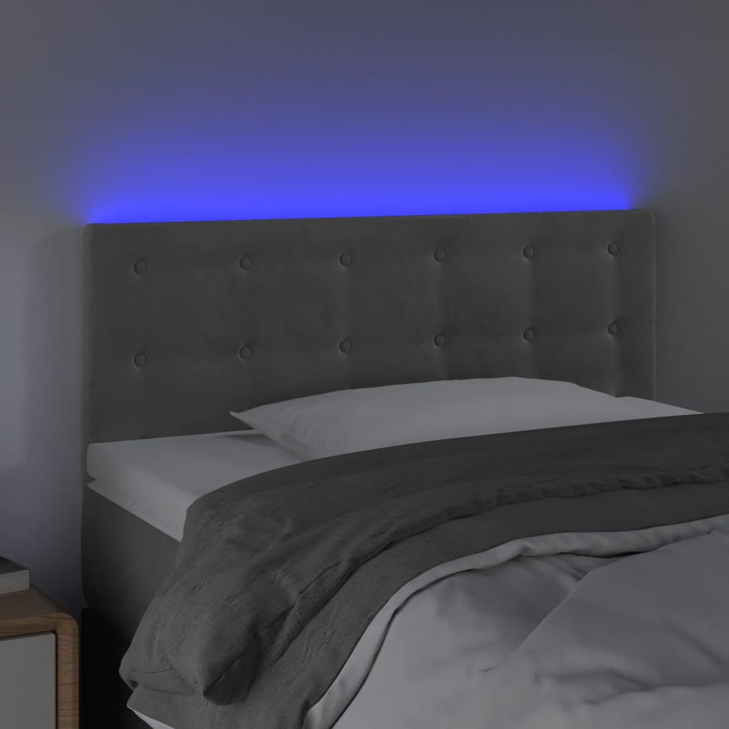 vidaXL Čelo postele s LED bledosivé 100x5x78/88 cm zamat