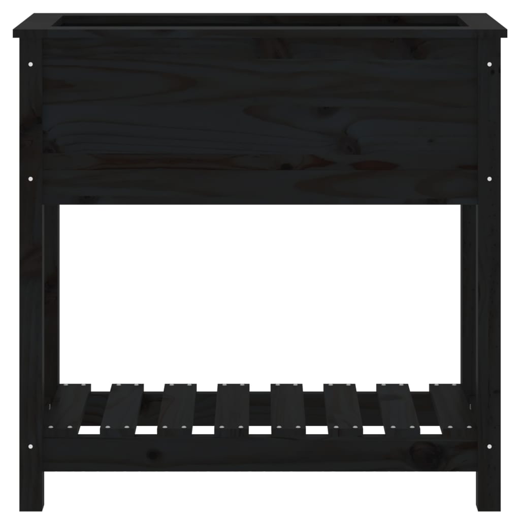 vidaXL Kvetináč s policou čierny 82,5x34,5x81 cm masívna borovica