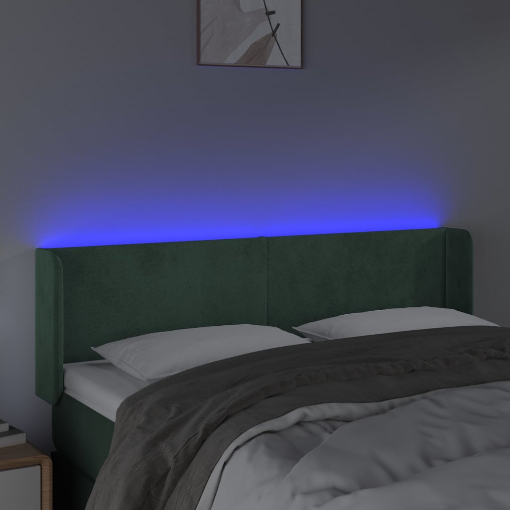vidaXL Čelo postele s LED tmavozelené 147x16x78/88 cm zamat