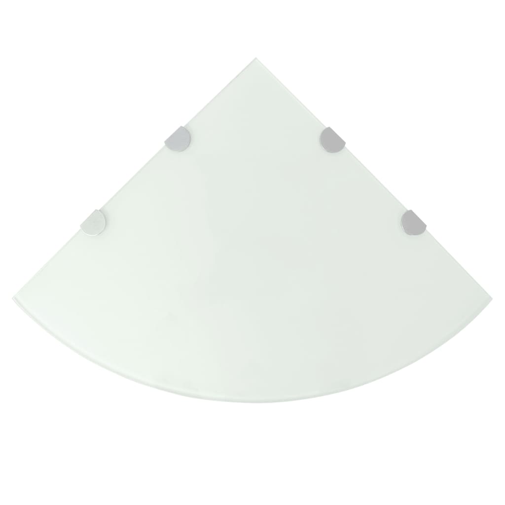 vidaXL Rohová polička s chrómovanou podperou, sklenená, biela, 45x45 cm