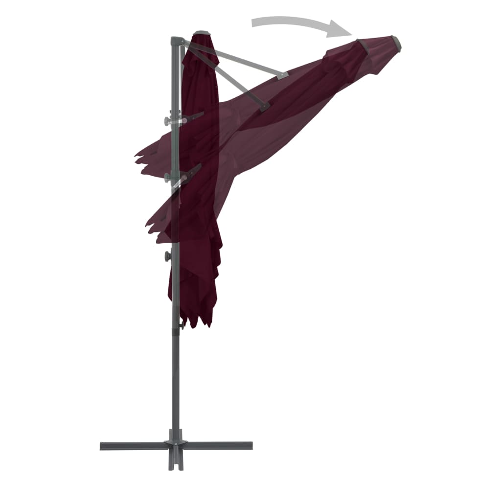 vidaXL Závesný slnečník s oceľovou tyčou bordovo-červený 250x250 cm