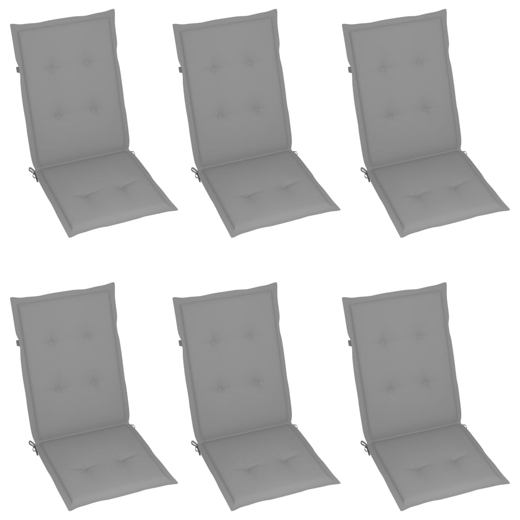 vidaXL Záhradné stoličky 6 ks so sivými podložkami tíkový masív