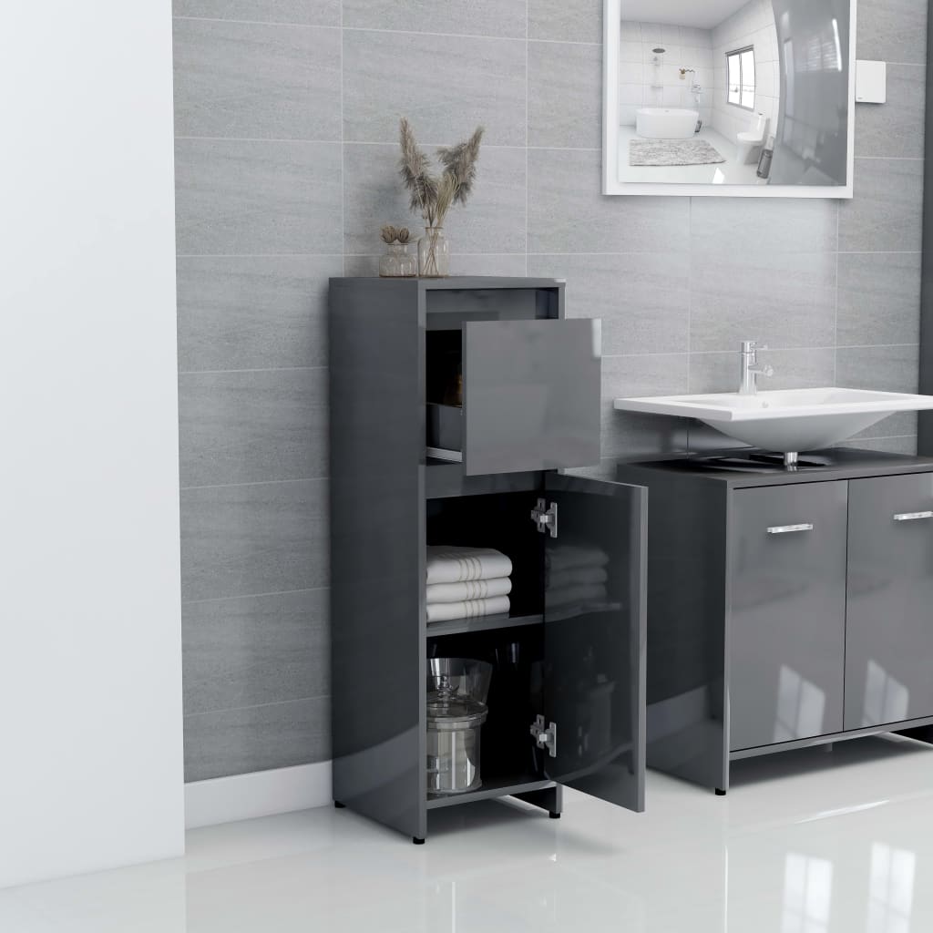 vidaXL 3-dielna súprava kúpeľňového nábytku, lesklá sivá, drevotrieska