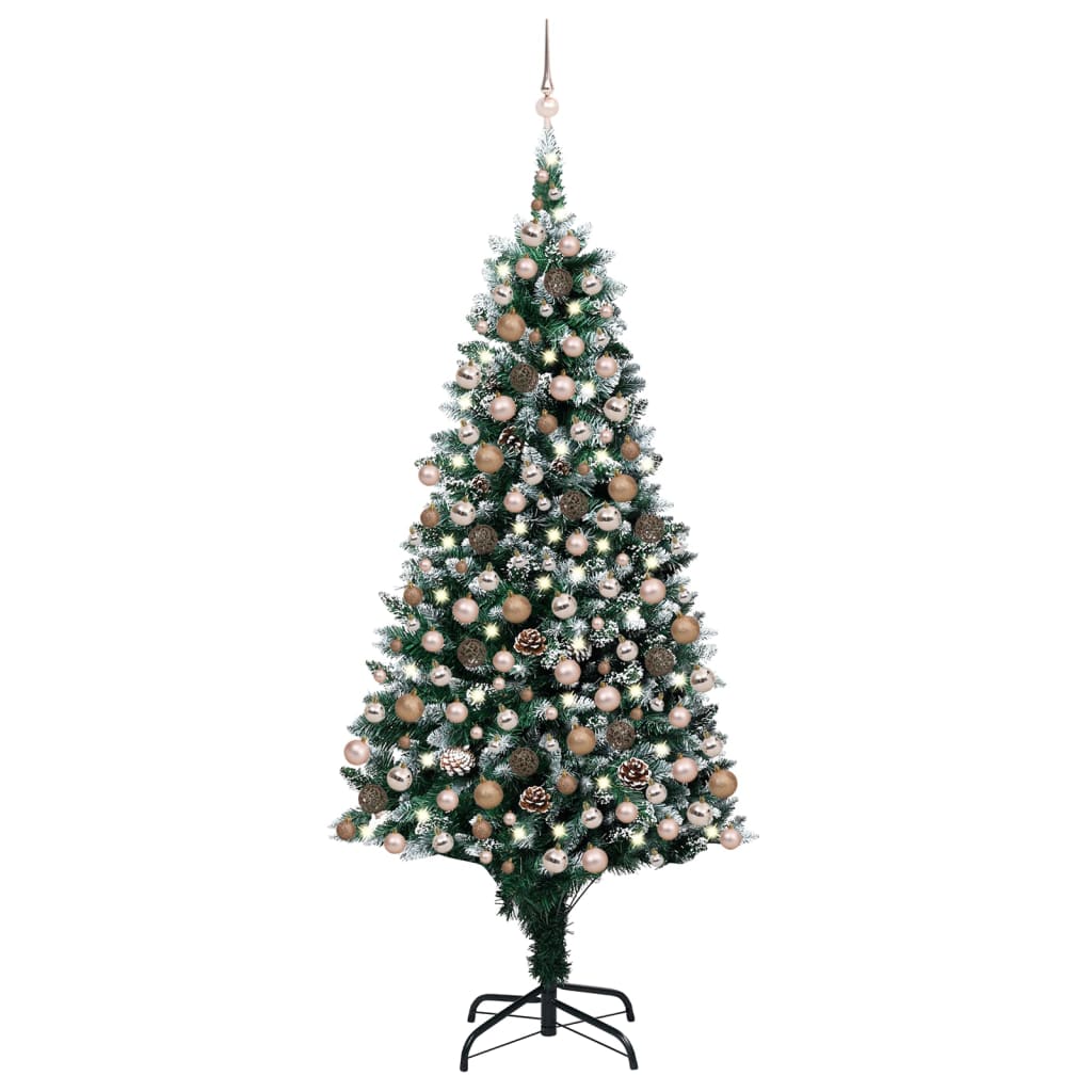 vidaXL Umelý vianočný stromček s LED, súpravou gulí a šiškami 240 cm