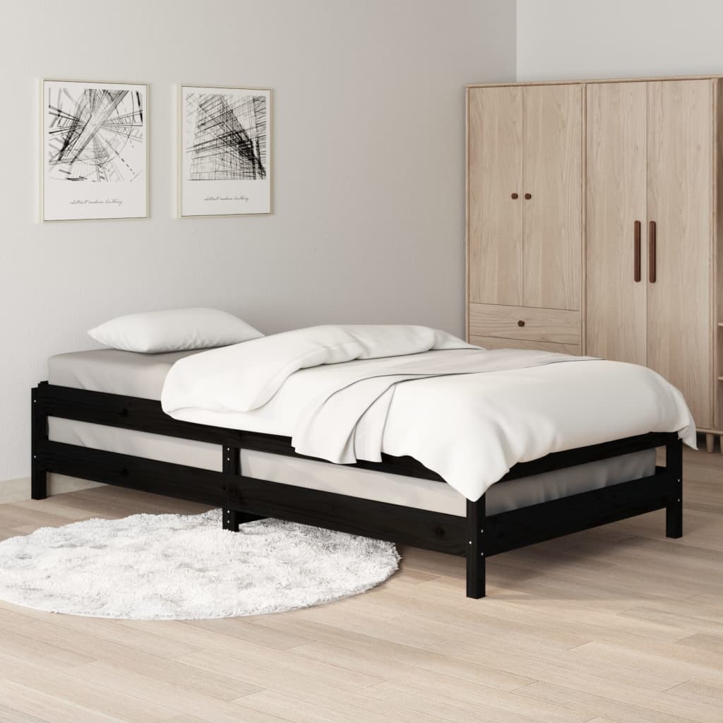 vidaXL Denná posteľ čierna 75x190 cm borovicový masív