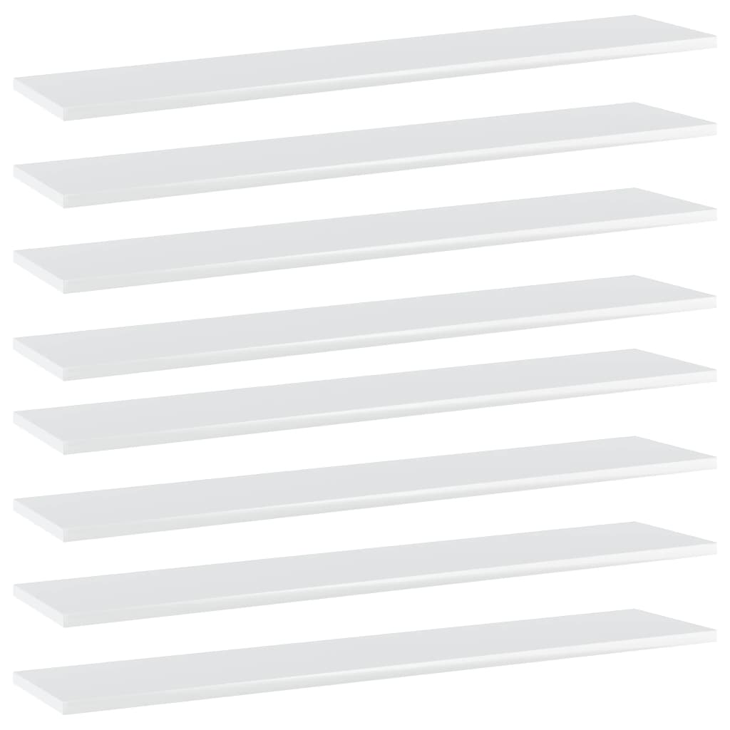 vidaXL Prídavné police 8 ks, lesklé biele 100x20x1,5 cm, drevotrieska